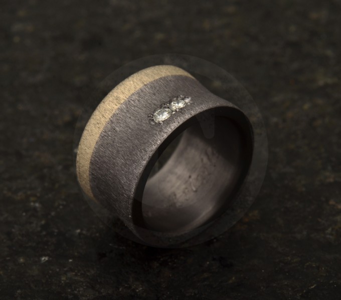 ring with black tantalum and diamond tool surface